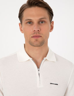 Ekru Slim Fit _rme Dokulu Polo Yaka Ti__rt