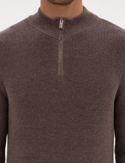 Vizon Melanj Slim Fit Dik Yaka Fermuarl_ Triko Kazak - Pierre cardin фото 6