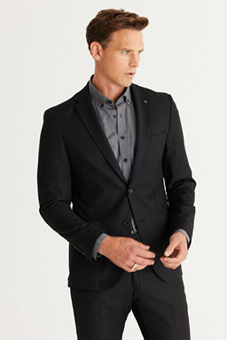 Ekstra Slim Fit Dar Kesim Mono Yaka Y_nl_ Siyah Tak_m Elbise 4A3024100016SYH