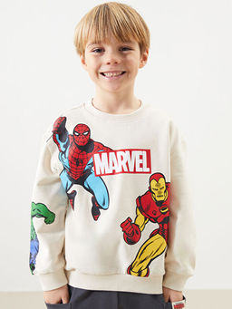 Bisiklet Yaka Spider-Man Bask?l? Erkek ?ocuk Sweatshirt ve E?ofman Alt 2li