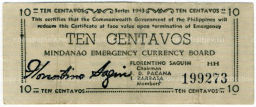 10 сентаво 1943 года Филиппины (Минданао, Администрация США)