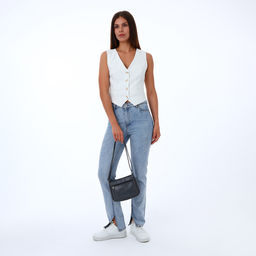 Сумка женская, среднего размера, кросс-боди, на молнии, 20×8.5×15 см, серая