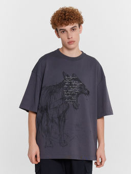 Футболка мужская серая с принтом "Беловежская пуща" сталь +печать 111892