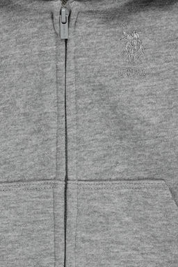 Erkek Bebek Gri Melanj KapГЕonlu FermuarlД Basic Sweatshirt