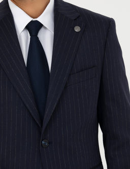 Lacivert Slim Fit _izgili Y_nl_ Tak_m Elbise
