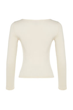 Tas Pamuklu Esnek Kay?k Yaka Fitted/Vucuda Oturan Esnek Orme Bluz TWOAW24BZ00166