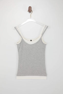 Wardrobe Essentials-Gri Melanj Renk Bloklu Fitted/Vucuda Oturan Esnek Orme Atlet TWOSS26AL00008