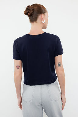 TRENDYOLMILLA Siyah %100 Pamuk Slogan Bask?l? Crop Bisiklet Yaka Orme T-Shirt TWOSS23TS00125  фото 17