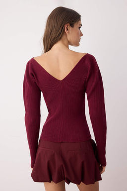 Bordo Premium Iplik/Ozel Iplik Ajur Detayl? Triko Kazak TWOAW26KZ00027 - Trendyolmilla фото 4