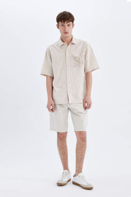 Regular Fit Duz Paca Gabardin Bermuda Sort - Defacto фото 5