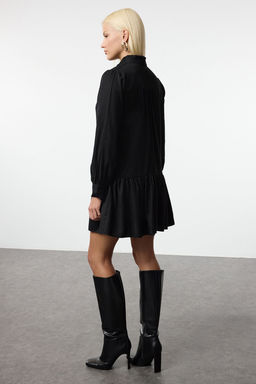 Siyah Shift/Duz Kesim V Yaka Etegi Volanl? Belmando Mini Dokuma Elbise TWOAW25EL00235 - Trendyolmilla фото 5