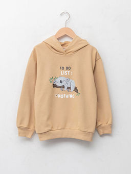 Kap??onlu Bask?l? Uzun Kollu K?z ?ocuk Sweatshirt