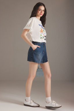 TRENDYOLMILLA Koyu Mavi More Sustainable Normal Bel Mini Denim Sort Etek TWOSS25SR00081  фото 2