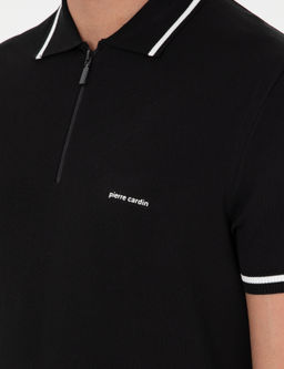 Siyah Slim Fit Fermuarl_ Polo Yaka Y_n Kar___ml_ Triko Ti__rt - Pierre cardin фото 7