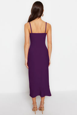 TRENDYOLMILLA Siyah Krep Vucuda Oturan Ask?l? Cut Out Detayl? Volanl? Kalp Yaka Mini Orme Elbise TWOSS23EL02097  фото 12