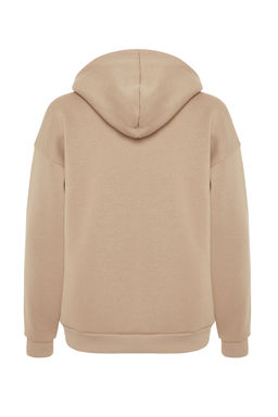 Vizon Kal?n Ici Polarl? Oversize/Genis Kal?p Kapusonlu Basic Orme Sweatshirt TWOAW24SW00103