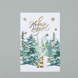 Цена за 5 шт. Открытка на акварельном картоне «С Новым годом!», тиснение, 10×15 см