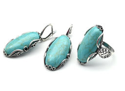 Кольцо Серьги с бирюзой ( имитация ) размер 20