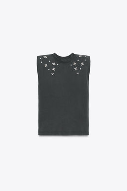 JEWEL SHOULDER PAD FADED-EFFECT T-SHIRT - Zara фото 4