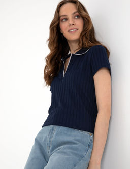 Lacivert Slim Fit Basic Ti__rt