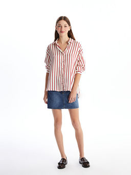 ?izgili Uzun Kollu Oversize Saten Kad?n G?mlek