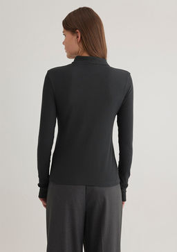 Polo Yaka Uzun Kollu Antrasit Tisort - Mavi фото 4