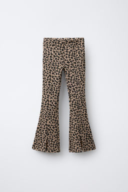 ANIMAL PRINT FLARED RIBBED LEGGINGS
