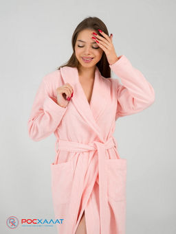 Женский махровый халат с шалькой розовый МЗ-02 (7)