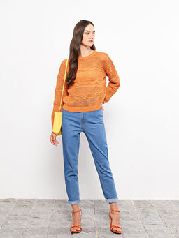 Bisiklet Yaka Ajurlu Uzun Kollu Kad?n Triko Kazak