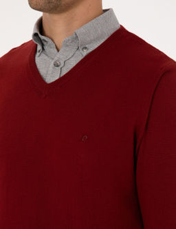 Kiremit Slim Fit V Yaka Basic Triko Kazak - Pierre cardin фото 7