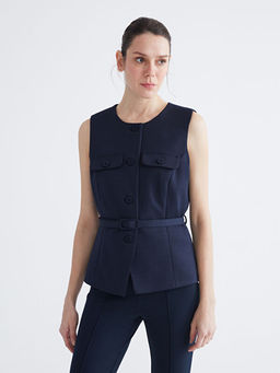 Bisiklet Yaka Beli Kemerli Kad?n Yelek