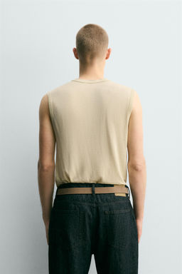 CAMISETA TANK RELAXED FIT VISCOSA - LINO / Beige