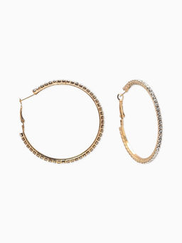 Серьги-кольца со стразами d=5,5см, цвет белый в золоте