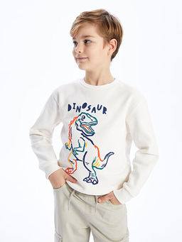 Bisiklet Yaka Bask?l? Uzun Kollu Erkek ?ocuk Sweatshirt - Waikiki фото 3