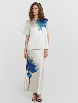 Блузка женская молочная с принтом сублимация цветок на молочном 112983