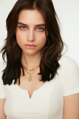 Ekru Havuz Yaka Detayl? Fitted/Vucuda Oturan Fitilli Esnek Crop Orme Bluz TWOSS20BZ1356