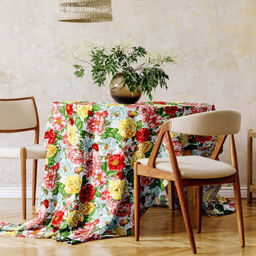 Дикая роза Скатерть д146см, диаметр стола до 105см, на 6 персон, хлопок Комфорт 171г/м2, Домашняя мода (Россия)