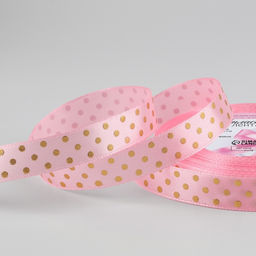 Лента атласная с тиснением «Горох», 15 мм, 23±1 м, розовая №04