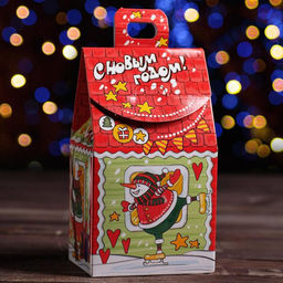 Цена за 5 шт. Подарочная коробка Домик снеговиков, 9,1 х 7 х 15,7 см