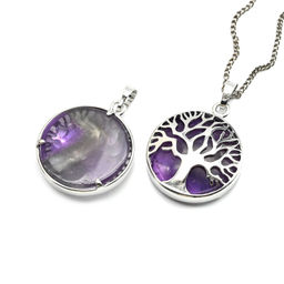 Подвеска Дерево двухсторонняя в металле с аметистом 27*27мм