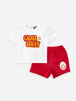 Bisiklet Yaka K?sa Kollu Galatasaray Bask?l? Erkek Bebek Ti??rt ve ?ort 2li Tak?m