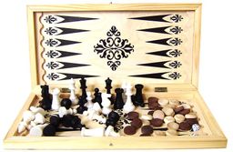 Шашки, шахматы, нарды, 3 в 1, деревянные (02-110) размер поля 40*40см, доска из дерева, фигуры из дерева/пластика