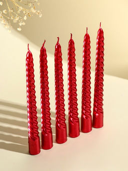 Набор свечей витых, 1.9×20 см, 6 шт., рубиновый металлик