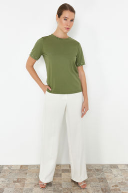 Haki %100 Pamuk Tas Aksesuar Detayl? Regular/Normal Kal?p Orme T-Shirt TWOSS24TS00070