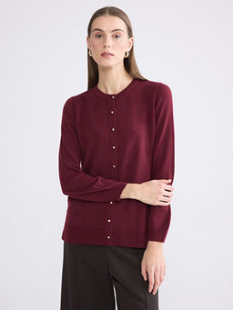 Bisiklet Yaka Kendinden Desenli Kad?n Triko H?rka