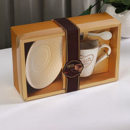 Кофейная пара с ложкой Coffee, 2 предмета: кружка 190 мл, блюдце, керамика, белая