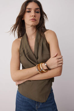 Limited Edition Haki Modal Kruvaze Dokuma Bluz TWOSS25BZ00363