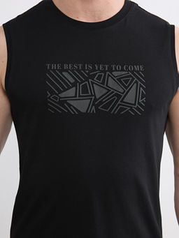 Bisiklet Yaka Bask?l? Penye Erkek Kolsuz Ti??rt