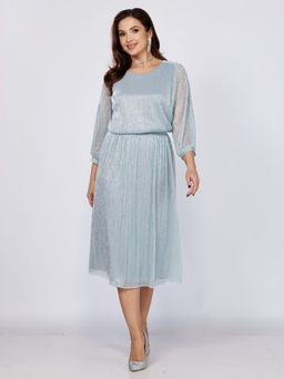 Платье Mira Fashion 5446W-Р голубой с полуоткрытыми рукавами