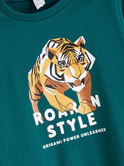 Bisiklet Yaka Bask?l? Erkek ?ocuk Kal?n Sweatshirt